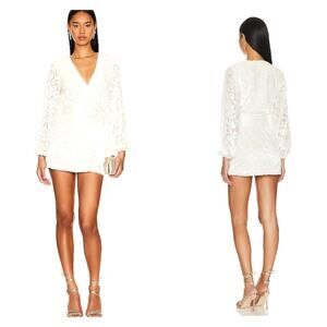 NEW Tularosa Maeve Floral Burnout Velvet Wrap Mini Dress M Cream